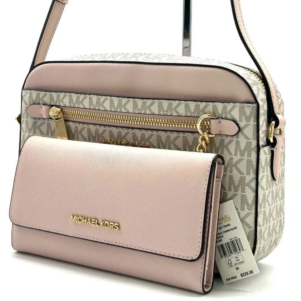 Michael Kors Jet Set LG Signature Logo Crossbody Bag & Matching Trifold Wallet